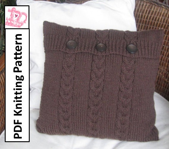 PDF KNITTING PATTERN Chocolate Buttons Triple Cable hand knit 16 x 16 pillow cover