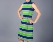 SALE Mod Dress, Rona New York Dress, Vintage Wiggle Dress, Green and Blue 1960s Dress
