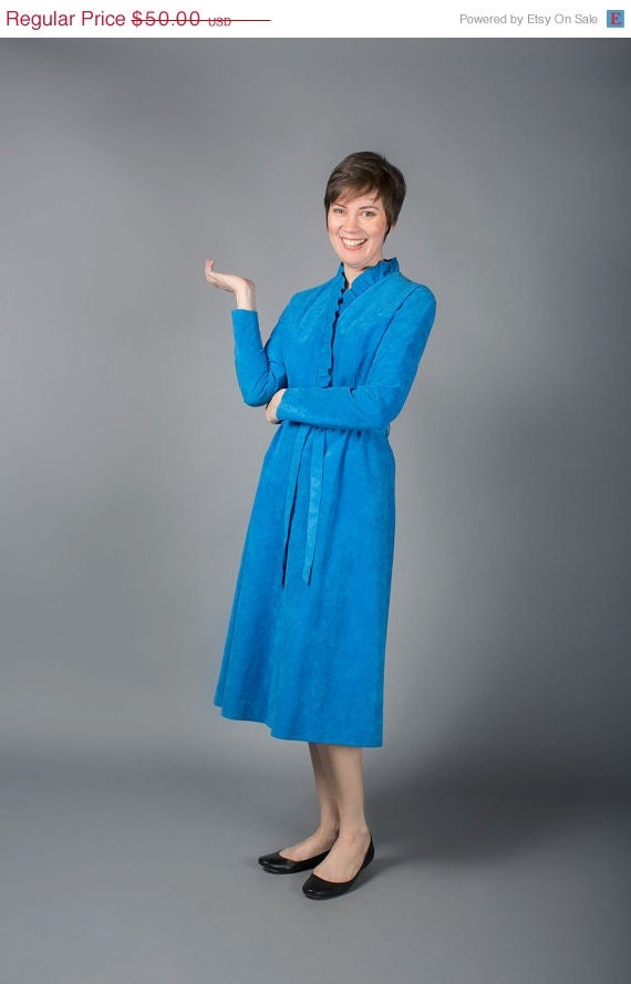SALE Gino Rossi Dress, Ultrasuede Dress, Peacock Blue Dress, 1980 Wilsons Suede