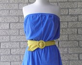 SALE Vintage Terry Romper, Swimsuit Cover, Blue Terry Shorts Romper, 1970s