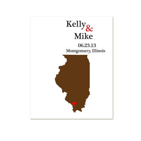 Illinois Art State Art Custom Map Art Custom  Unique Wedding sign - for Engagement, or Anniversary  present for Couple-