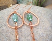 Rutilated Quartz Earrings - Copper Earrings - Copper Chain Earrings - Dangle Earrings - Teardrop Earrings - Aqua Crystal Accents