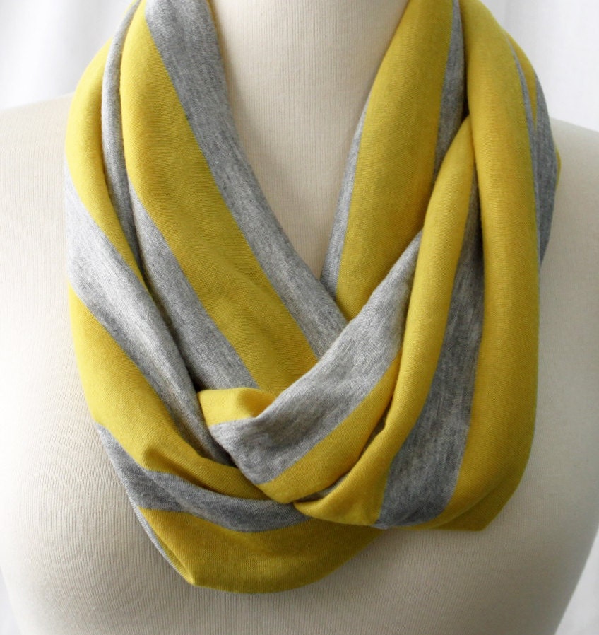 Infinity Scarf Yellow and Gray Stripe