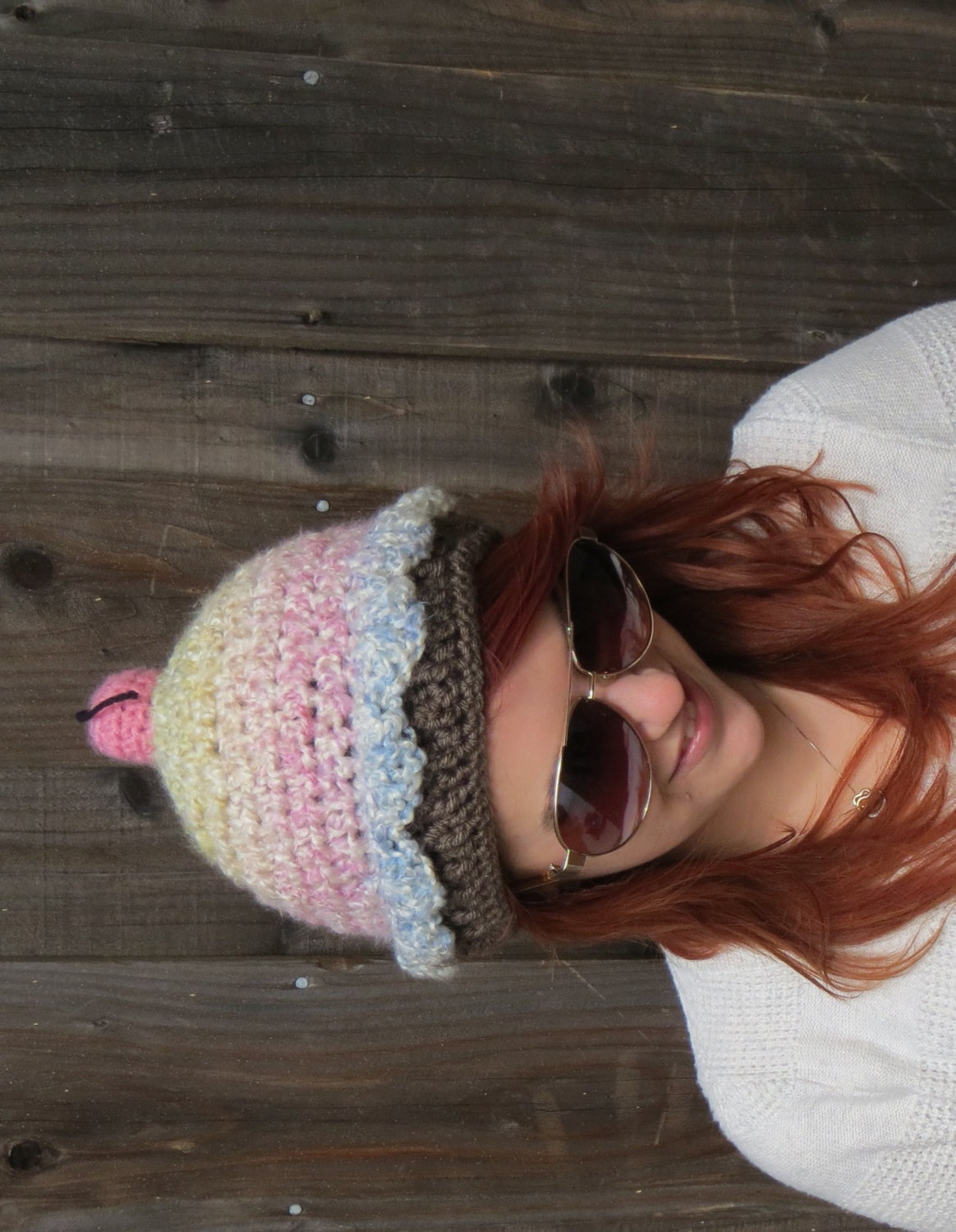 Cupcake Hat, Birthday Cake with a Cherry on Top (crochet dessert food beanie)