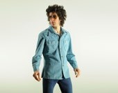 70s denim western shirt jacket 1970 light blue buffalo button Sears Outerwear medium M