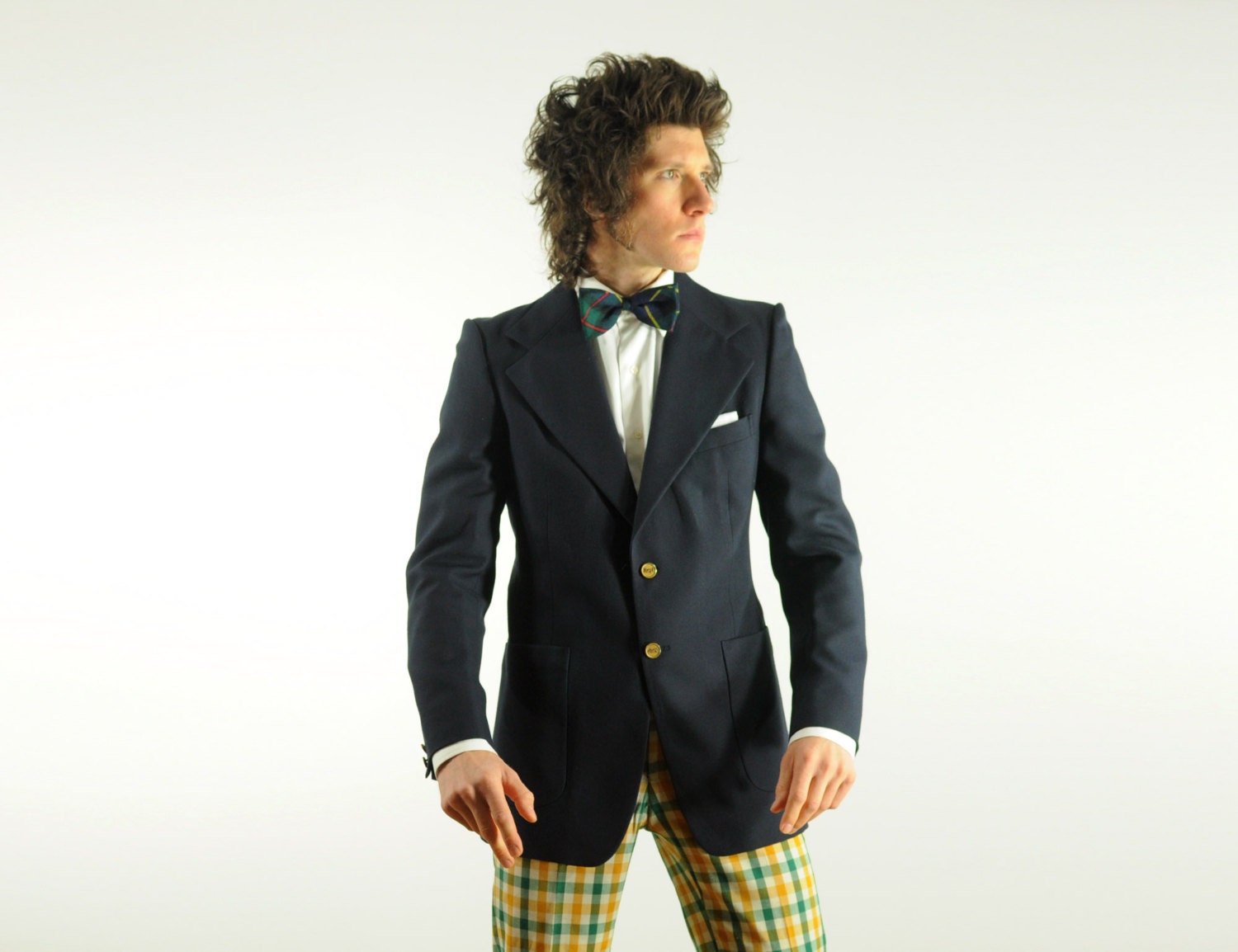 70s vintage YSL navy blue hopsack sport coat 1970 Yves Saint Laurent blazer nautical gold button 36R 38R