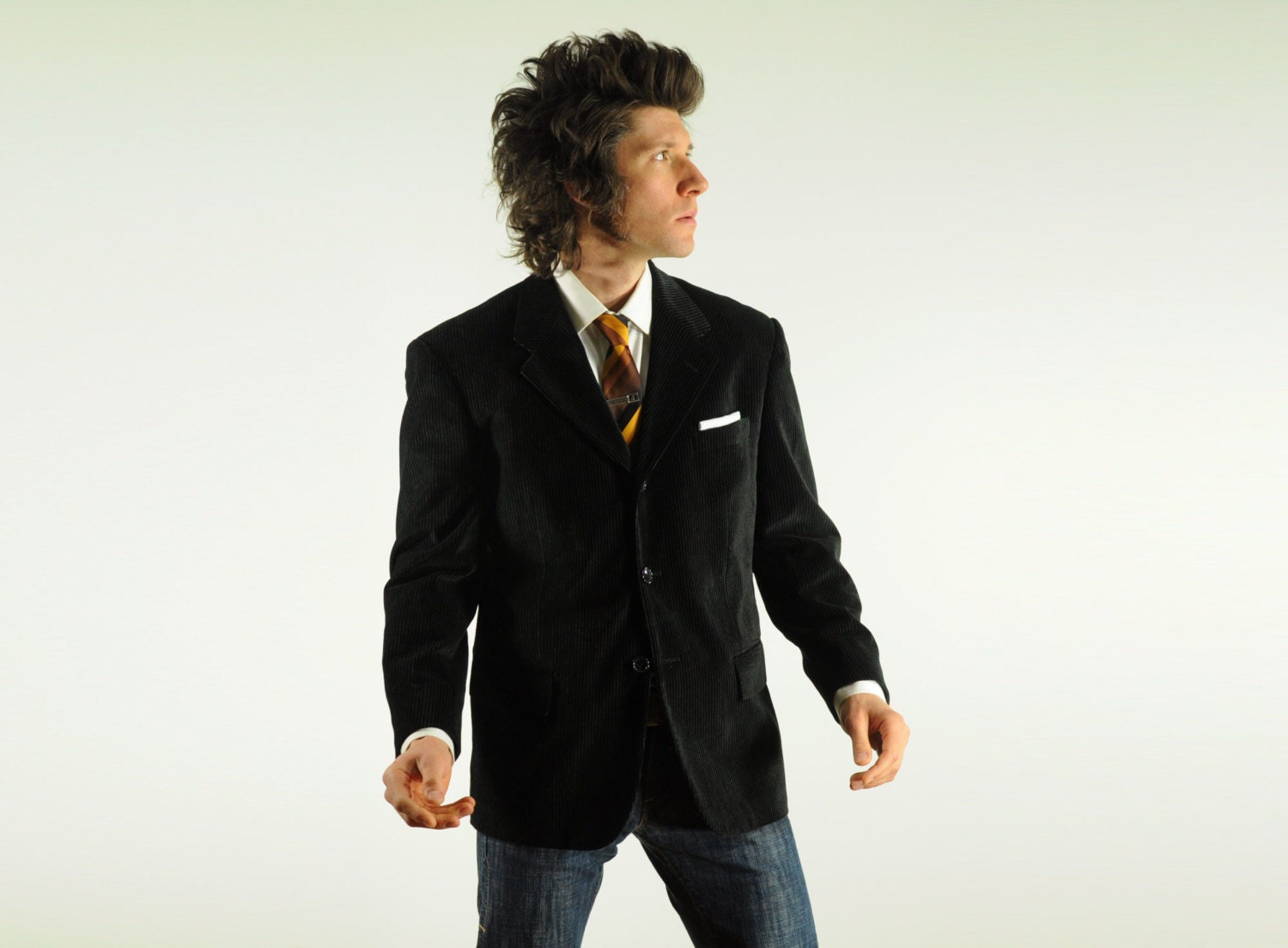 vintage black velvet sport coat 3 button blazer pinstripe 40R 40S short