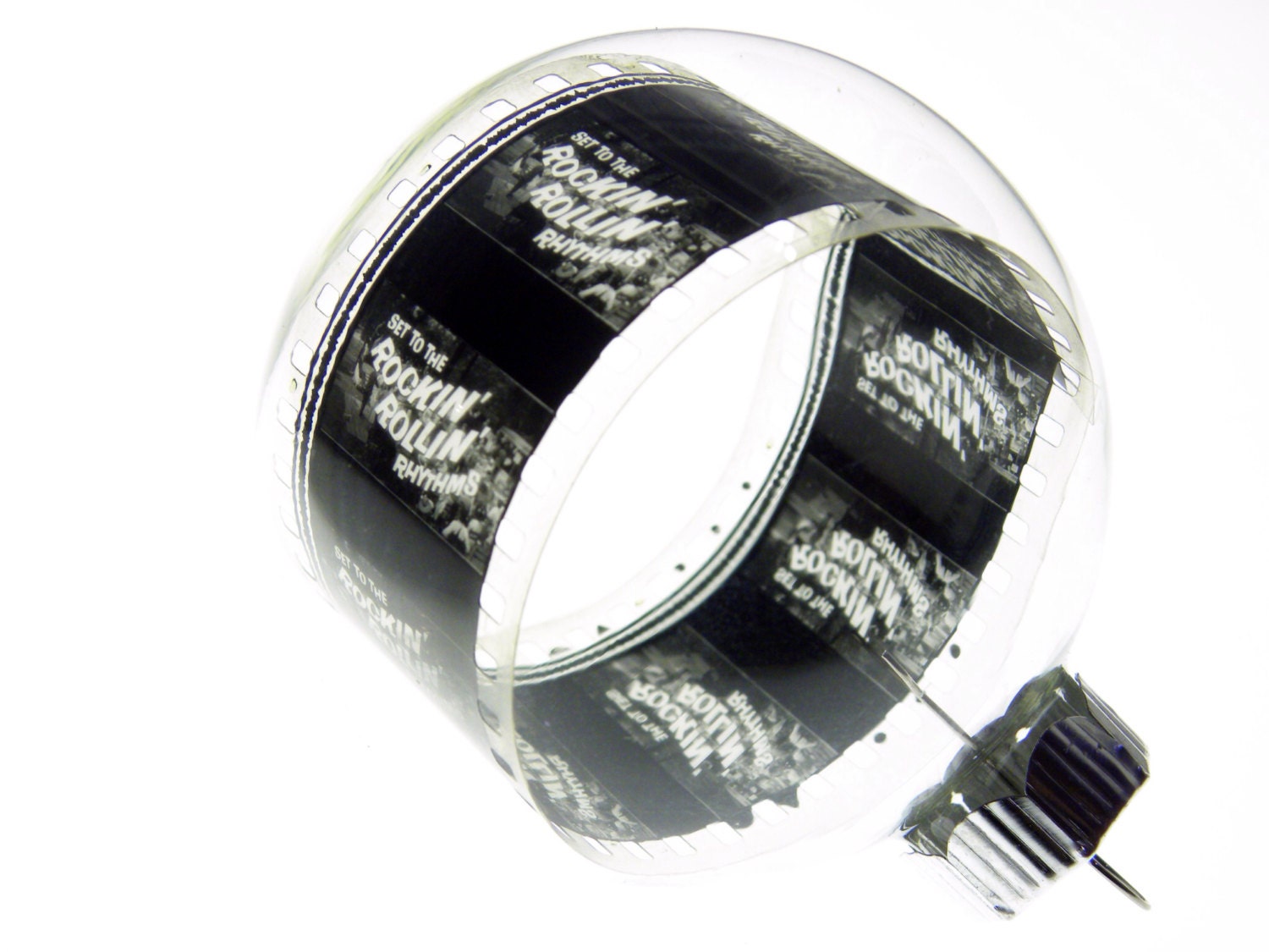 holiday ornament . glass bulb with 35mm movie filmstrip . Rockabilly Baby . 1950s . OOAK . great gift for photographers