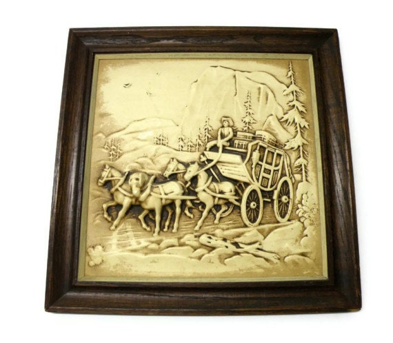Western Wall Hanging, Horses, 3D, Cowboy Decor, Wagons, Country Western