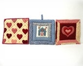 Folk Art Quilted Pot Holders, Country Charm, Hot Pads, Trivets, Casserole Pads, Cottage Chic