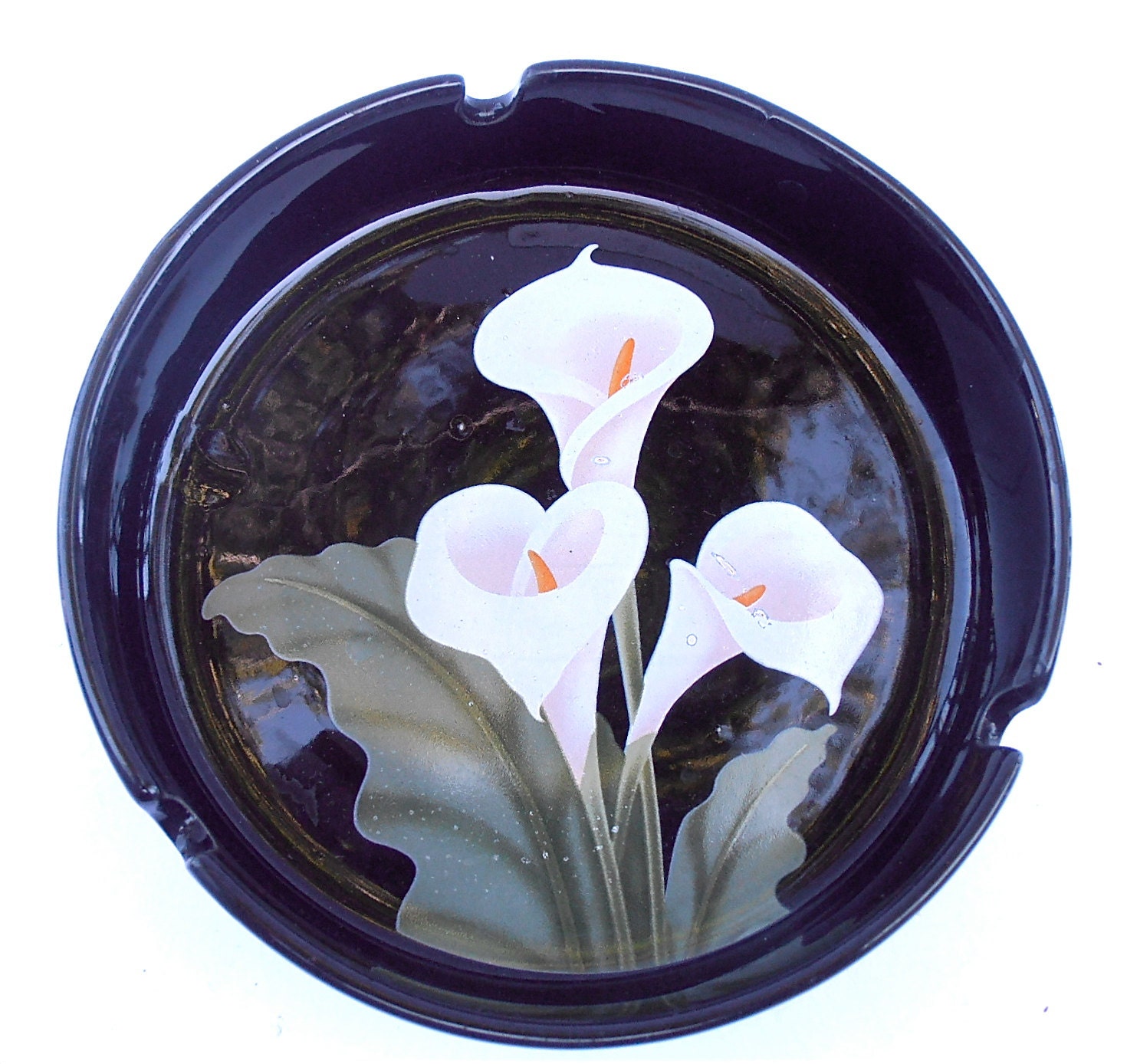 Vintage Black Ashtray Vintage Black Ceramic Ashtray Vintage Cigarette Ashtray Vintage Ashtray Vintage Lily Ashtray Vintage Calla Lilies Tray
