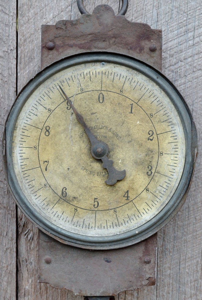 Spring Balance Scale John Chatillon & Sons Meat Fish Primitive Rustic Hanging Hook Display 1920's