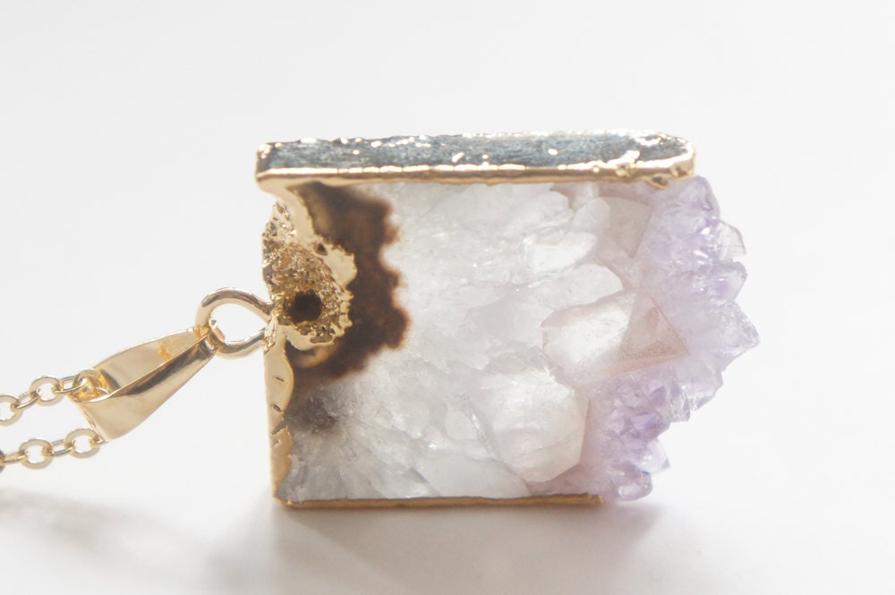 Amethyst Druzy Slice Necklace - ADN00