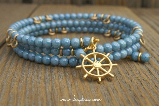Denim Blue Bangle Wrap Bracelet by Cheydrea