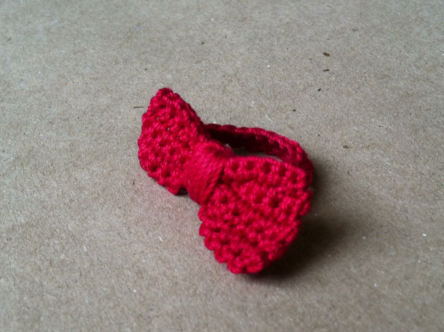 Crocheted Bow Tie Ring- Red