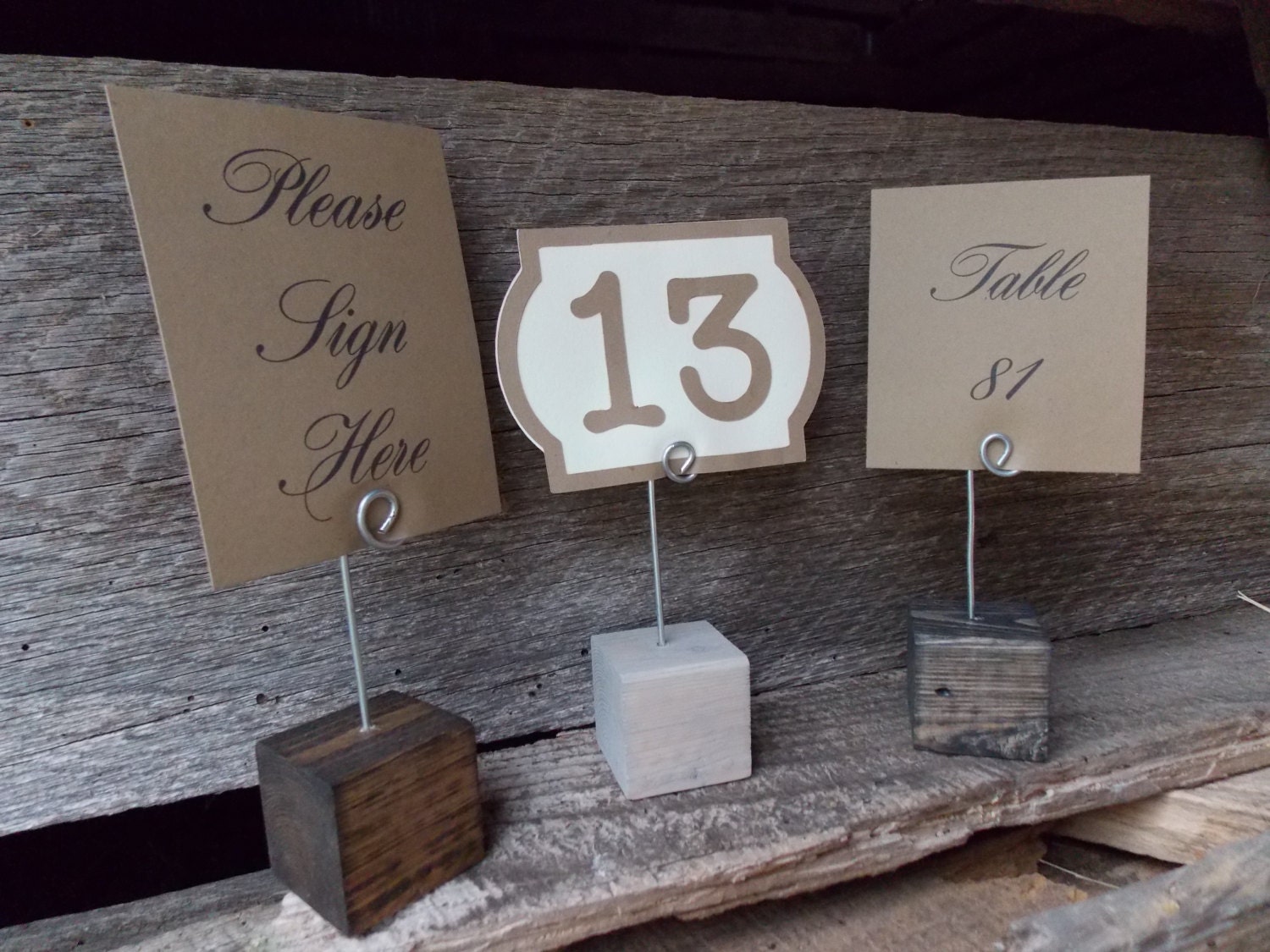 10 Wood Wedding Table Number Block Stand Wood Block With Card Clip Wood Block Place Card Holders Stained Wood Card Holder