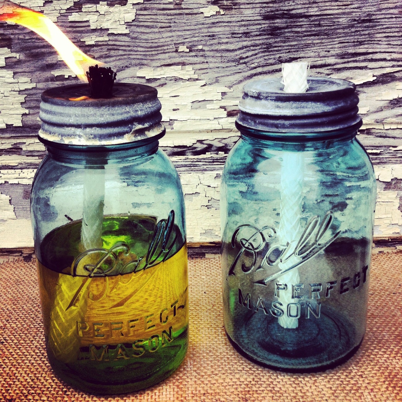 Mason Jar Citronella Candle Antique Blue Mason Jar Patio Citronella Torch Mason Jar Lawn Decor Mason Jar Tiki Torch