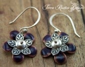 Purple flower earrings-Metal & Glass Alchemy-Sterling silver earwires