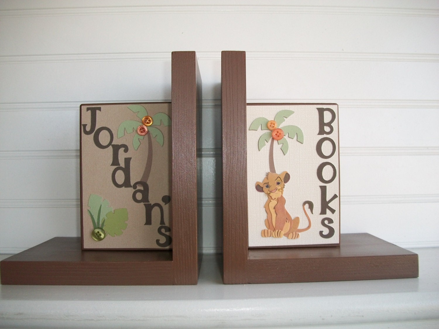 Book Ends for Children.Nursery Room Decor . Boutique Bookends. Custom Bookends.Personalized Simba Safari