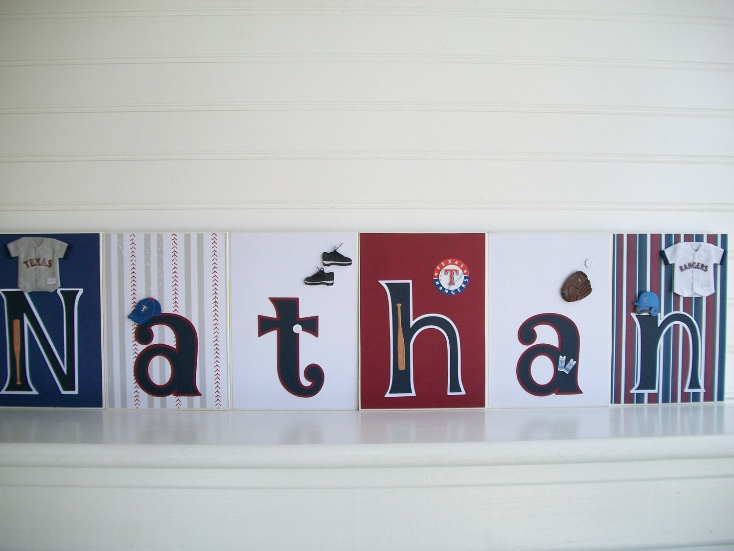 Personalized  Name Block- Texas Rangers Baseball- Letters - Large Letter Blocks