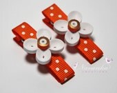 Orange and White Alligator Hair Clips with Paper Quilling Accents