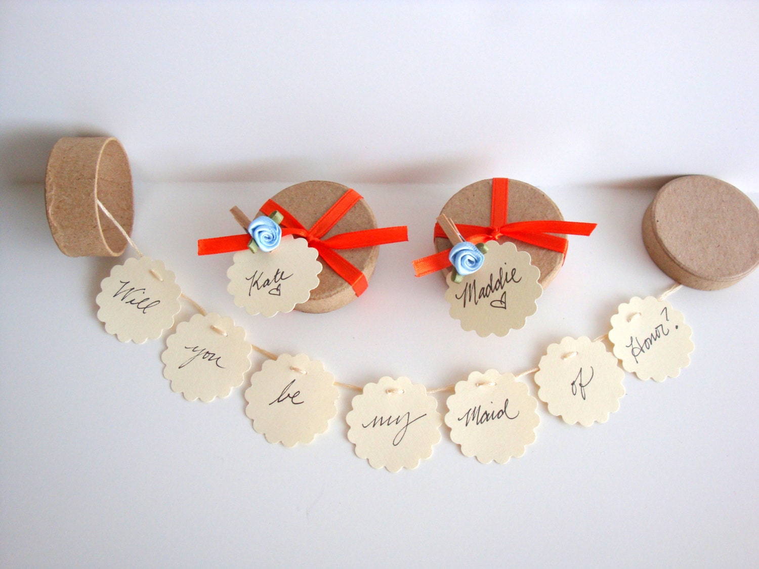 SIX (6) Secret Garland message in a box - Will you be my bridesmaid, bridesmaid invitation, maid of honor