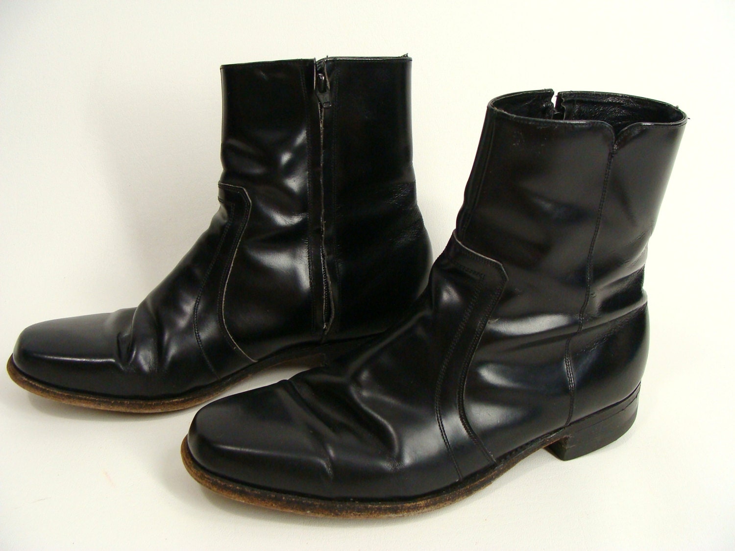 vintage 60s Mens Black Leather Florsheim Mod Ankle Beatle Boots 9.5 D