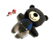 Stuffed toy rag doll teddy bear soft toy plushie softie rag doll toy stuffed animal brown bear handmade suspenders 25 cm 9.8"