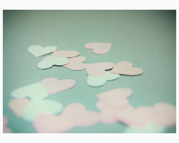 Shabby chic photography of paper hearts -  Paper Love - pink, blue, hearts, love - 5x7 print