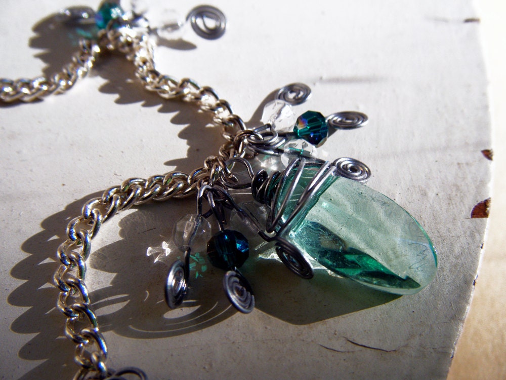 Beaded Chain Necklace Teal Fairy Jewelry