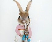 Nursery bunny art, cute childrens wall art painting, bunnies original painting, children's room decoration, animal illustration