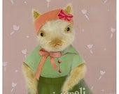 Cat illustration, childrens wall animal portrait, pastel art print  for girl by inameliart