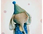 Animal Elephant Painting, Nursery Art, Kids wall Art Print, Nursery Painting - Blue in dots 10 x10 inch