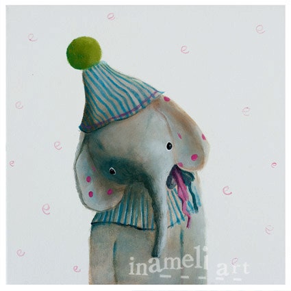 Kids animal wall art, baby boy nursery art print, circus elephant room decoration by inameliart