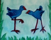 Print of original painting "Two little Pukekos"  6" x 6"