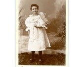 Antique Photo / Cabinet Card Photograph / Young Girl White Dress Parasol Cool Shoes