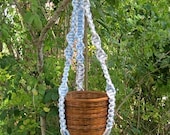 White Blue Gray 30 Inch Macrame Plant Hanger