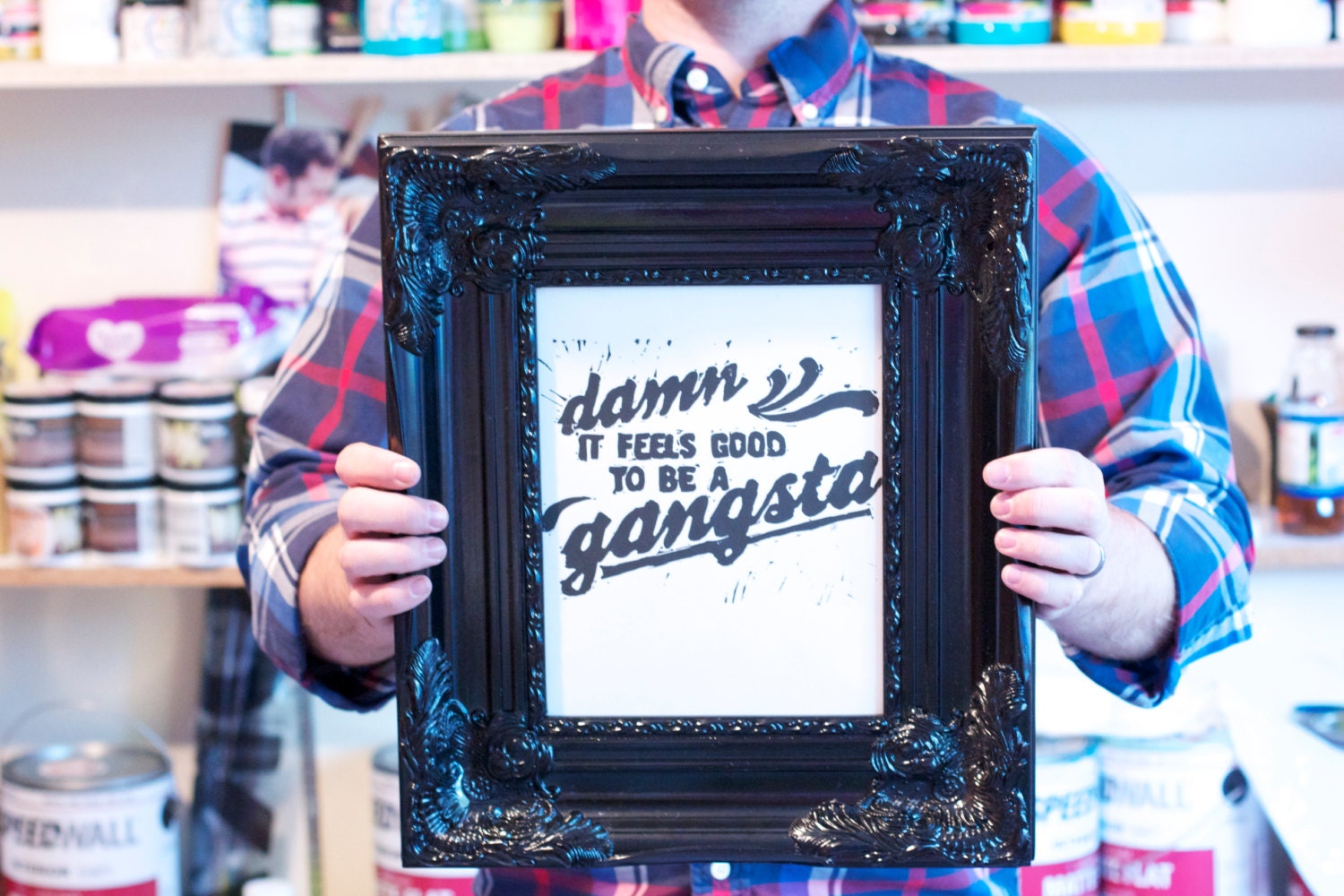 Damn it feels good to be a gangsta - block print 8x10