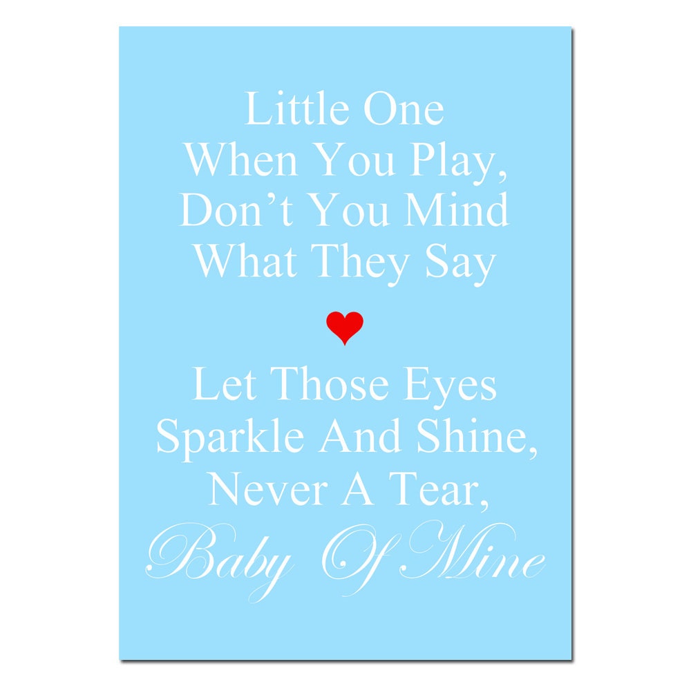 SALE - Baby of Mine - 5x7 Nursery Art Print - Dumbo Song Lyrics - Baby Blue and Red