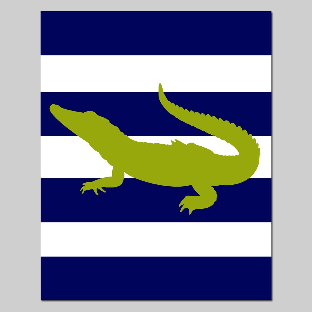 SALE - 8x10 Alligator Stripe Silhouette Print - Navy Blue, Olive Green, White