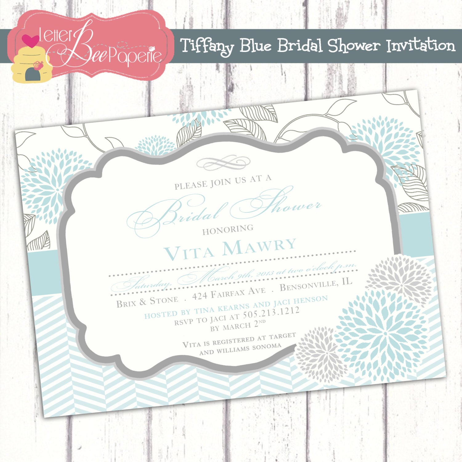Tiffany Blue Custom Bridal Shower Invitation - Also Available in Pink or Yellow - Baby Shower Invite - Printable Digital File Il_570xn