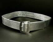 Vintage 60s Mod Space Age Crinkle Metallic Silver Vinyl Belt with Large Buckle
