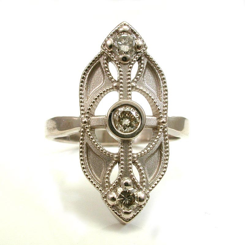 Art Deco Champagne Diamond Ring Palladium White Gold