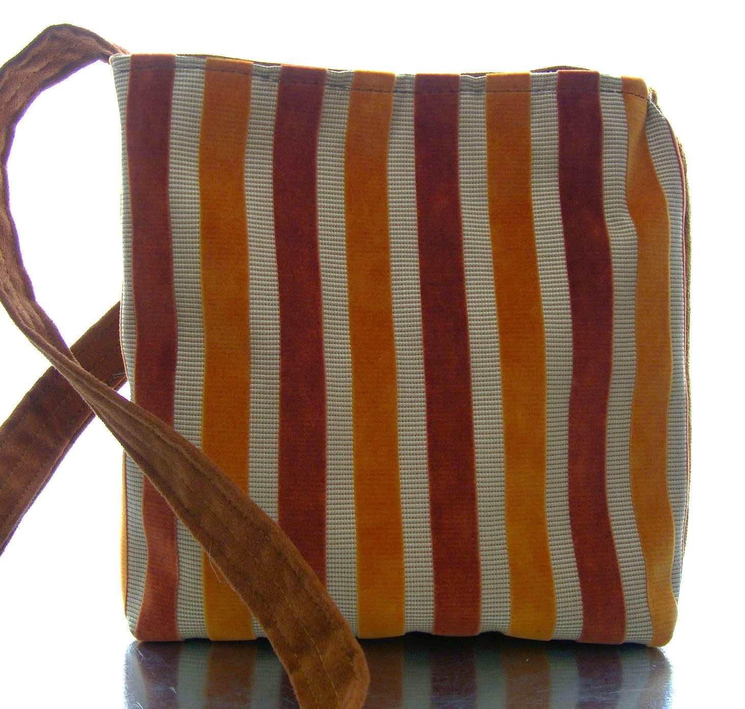 Orange Velvet Striped Tote