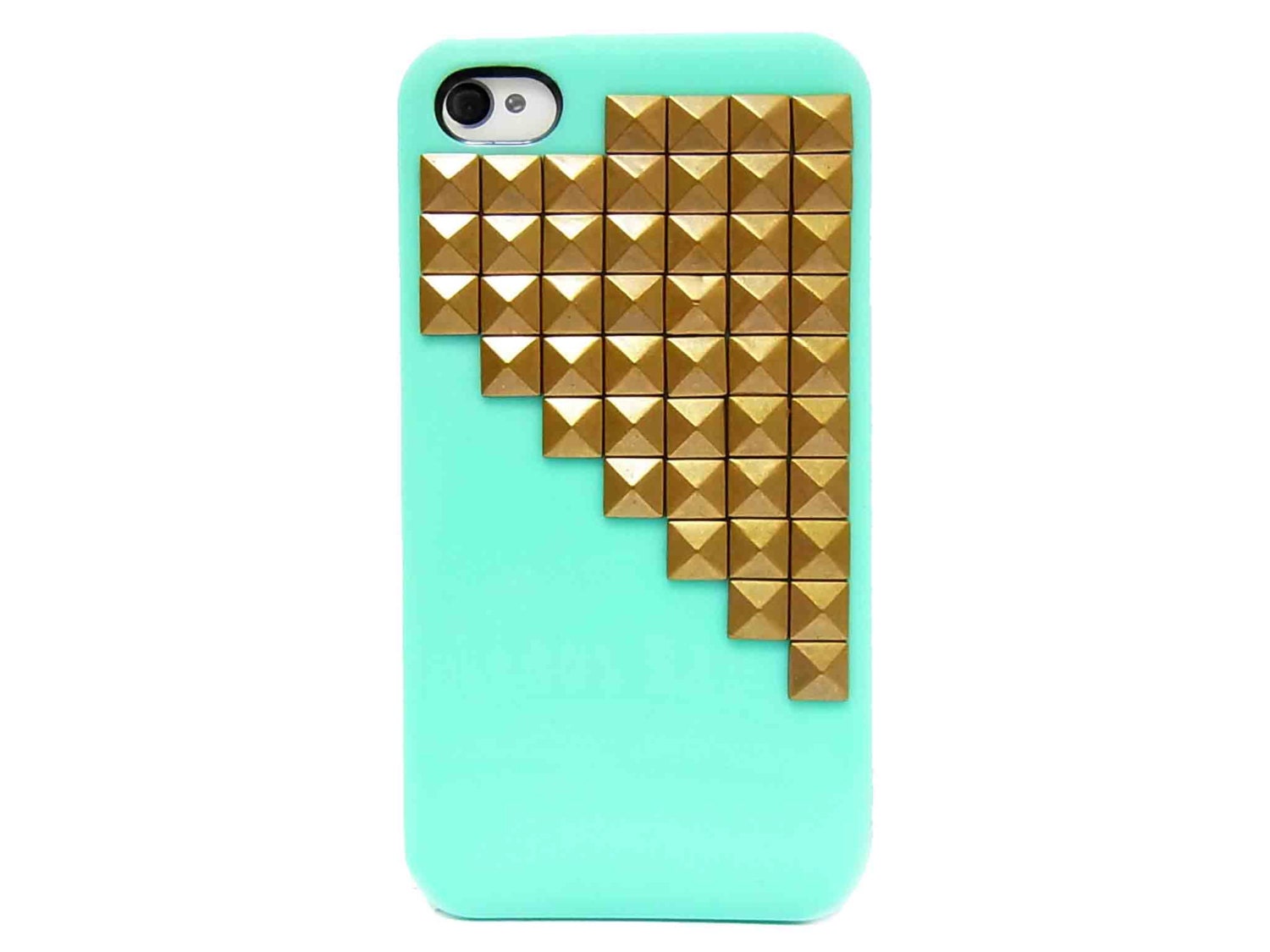 Brass Bronze Pyramid Stud Light Green Hard Case Cover For Apple iPhone 4 case, iphone 4G case, iphone 4S case R7P