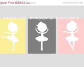 SALE Ballerina Art for Nursery, Choose your colors,set of three 5x7"
