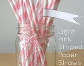 25 Light Pink Striped Straws, Striped Paper Straws, Party Straws, Wedding Straws