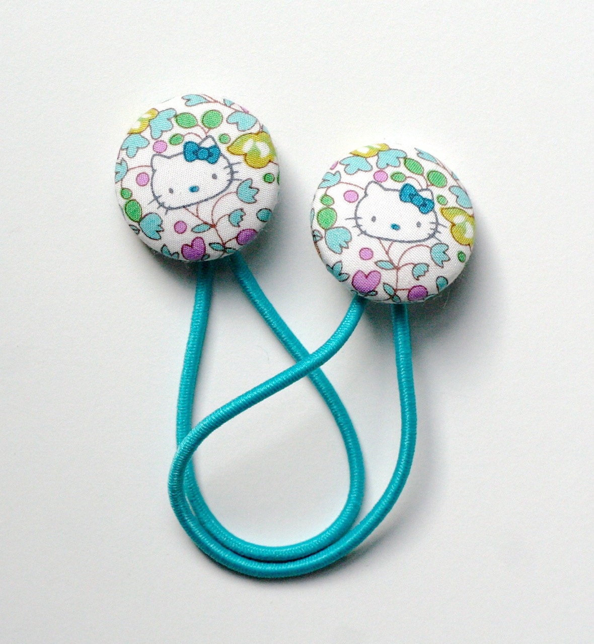 Liberty of London and Hello Kitty 2013 - Pair of Medium Hair Ties - Aqua Blue Kawaii Floral