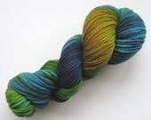 Hand-dyed Turquoise, Dark Grey, and Ocre, Aran Weight 100% British BFL Wool Yarn, 'Cosmic Rainbow,' 183 yards