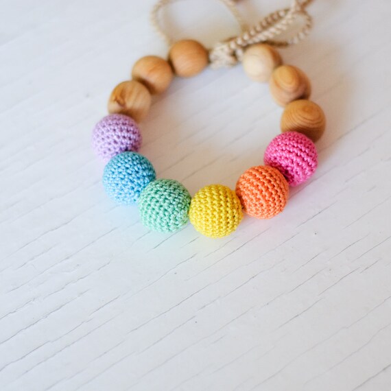 Aqua Rainbow Wooden Teething Bracelet - KangarooCare